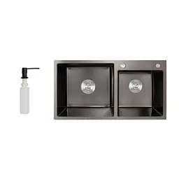 Кухонна мийка з двома чашами інтегрована Lidz Handmade H7843 (LDH7843BPVD45586) Brushed Black PVD 3,0/1,0 мм, Чорний