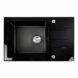 Кухонна мийка скляна CM 78x50 PVD Platinum Handmade чорна, Чорний