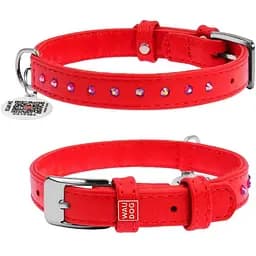 Нашийник для собак Waudog Glamour шкіряний з QR паспортом, з клейовими стразами, XS, Ш 12 мм, Дов 21-29 см (4820082499075)