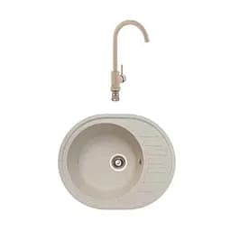 Гранітна мийка з краном овальної форми WIZ № 11 620х500 мм (Бежева)