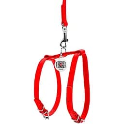 Шлея з повідцем для собак Waudog Glamour, шкіряна, з QR паспортом, 25-33х35-43х1,2/115 см, червоний (34003) - мініатюра 2