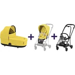 Люлька Cybex Mios Lux Mustard Yellow + Комплект текстилю для прогулянкового блоку Cybex Mios Mustard Yellow + Шасі для коляски Cybex Mios LS RBA Matt Black