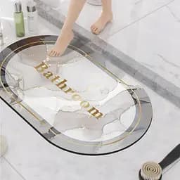 Суперпоглинаючий Діатомітовий Килимок Aquarius для ванної 60х90 см Овал Світло-Сірий Мармур