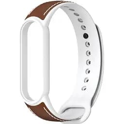 Ремінець для Xiaomi Mi Band 5/6 силікон + шкіра MiJobs Коричнево Білий (1540704)