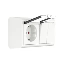 Розетка Ovivo Electric Nivo, подвійна з заземленням, з кришкою + 2-й вимикач, накладна, біла - мініатюра 2