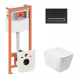 Набор Qtap инсталляция 3 в 1 Nest QT0133M425 с панелью смыва линейной QT0111M08V1091MB + унитаз с сиденьем Crow QT05335170W, Белый