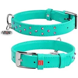 Ошейник для собак Waudog Glamour кожаный с QR паспортом, с клеевыми стразами, M, Ш 25 мм, Дл 38-49 см (4823089307152)