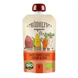 Пюре Rudolfs Смузи Батат, морковь и пастернак со сладкой кукурузой от 6 месяцев органическое 110 гр