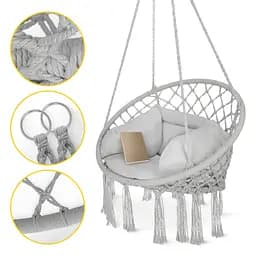 Крісло-гойдалка 4FIZJO Boho Dream 80 см з подушкою, підвісна, плетена Grey (P-5905973404532) - мініатюра 3