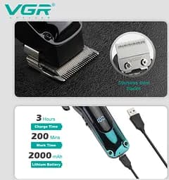 Машинка для стрижки VGR V-013 тример з 8 насадками дисплей 6500 об/хв Чорна із Зеленим 5 Вт - мініатюра 4
