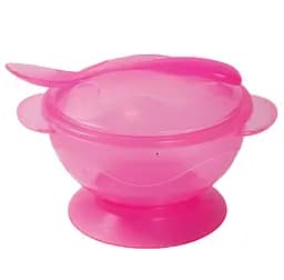 Тарелка на присоске Lindo, с ложкой и крышкой, 400 мл, розовый (Рк 034 рож)