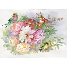 Алмазна мозаїка Чарівний діамант Колібрі та квіти зі стразами на підрамнику 40х50 см (1815872574)