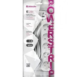 Мережевий фільтр Power filtr 1.8м Defender E518, 5 розеток, з заземленням (992290) - мініатюра 2