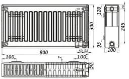 Радіатор сталевий панельний Kalite 22 низ/справа 300x800 (без INNER) 000022630, Білий - мініатюра 4