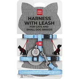 Шлея з повідцем для котів Waudog Re-cotton з QR паспортом, з відновленої бавовни, світловідбиваюча, пластиковий фастекс, XS