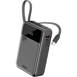 Портативний зарядний пристрій для ноутбука Hichain Power Bank 65 Вт 20000 мА·год із вбудованим кабелем USB-C, 3-портовий