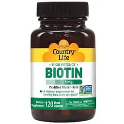 Витамины и минералы Country Life High Potency Biotin 5 mg, 120 капсул