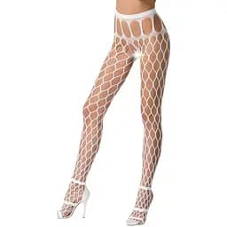 Еротичні колготки-бодістокінг Passion S021 white у велику сітку з високим пояском S/M/L