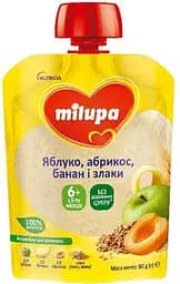 Фруктове пюре Milupa Pouch Яблуко, абрикос, банан зі злаками, 80 г