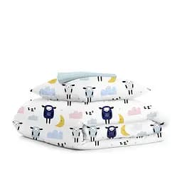 Дитяча постільна білизна в ліжечко SHEEPS CS1, блакитний (SheepBlueSkyeyGrey_LightBlue110x160_140)