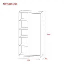 Розпашна Шафа Doros Студент Графіт/Білий 90х38х180 (44900273) - мініатюра 9