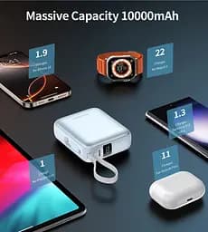 УМБ Choetech 10000mAh 35W PD3.0 USB-C In/Out, with buid-in type-C cabel голуба - мініатюра 6