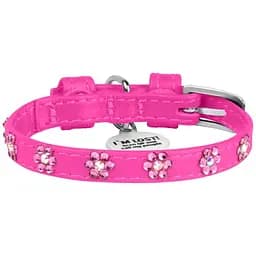 Нашийник для собак Waudog Glamour зі стразами Квіточка, шкіряний, з QR паспортом, XS, 19-25х0,9 см, рожевий
