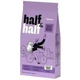 Сухой корм Half & Half для взрослых собак средних пород с говядиной 12 кг