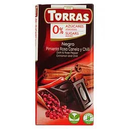 Шоколад черный Torras с розовым перцем, корицей и чили без сахара 75 г