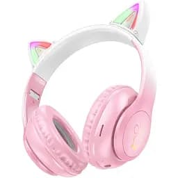 Наушники беспроводные Hoco ЦБ-00245369 W42 Cat Ear полноразмерные с подсветкой розовые