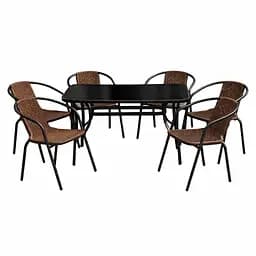 Комплект садових меблів 4Points Rapallo-6 з прямокутним столом 120x70x70см з чорною скляною стільницею - мініатюра 1
