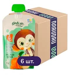 Упаковка натурального яблучно-грушево-гарбузового пюре Galicia Baby 540 г (90 г x 6 шт.)