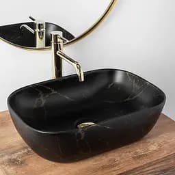 Умивальник Rea Belinda black marble mat накладний матовий REA-U8908, Чорний - мініатюра 2