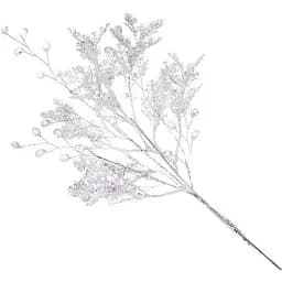 Декоративная ветка с акриловыми каплями и глиттером Белый с серебряным 23 см