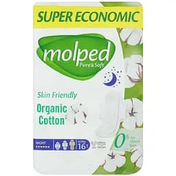 Гигиенические прокладки Molped Pure&Soft night eco 6 капель 16 шт.