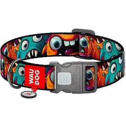 Нашийник для собак нейлоновий Waudog Nylon з QR паспортом малюнок Зубасті монстри XL 