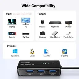 Мережевий адаптер / хаб Ugreen USB 3.0 - 3хUSB 3.0 + RJ45 Ethernet 1000Mbps (20265) - мініатюра 6