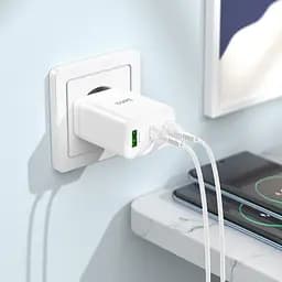 Мережевий зарядний пристрій Hoco N33 USB/2 Type-C PD 35W білий + кабель Type-C to Type-C - мініатюра 2