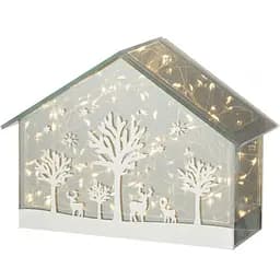 Будиночок різдвяний J-line з LED-гірляндою скляний (154431)