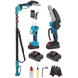 Багатофункціональний набір 3 в 1 ланцюгова бездротова пила секатор та висоторіз з подовжувачем 2 м 2 акумулятори 36 Вт Синій