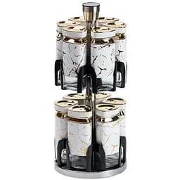 Набір баночок для спецій TS Kitchen HP1333 на підставці 12 штук білий мармур