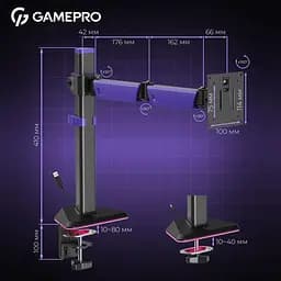 Настільне кріплення для монітора Gamepro MAG101V RGB 17`-40` Black/Violet [148276] - мініатюра 18