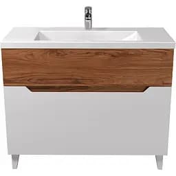 Тумба Мойдодир Colibri 100 з умивальником Cosmo 100 підлогова французький горіх з білим Горіх