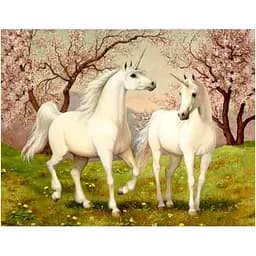 Алмазна мозаїка Чарівний діамант Казкові коні зі стразами на підрамнику 30 x 30 см