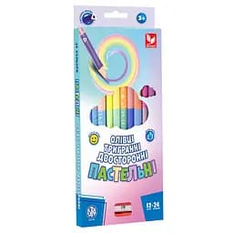Карандаши цветные Школьник Пастельные двусторонние с точилкой 12 шт. 24 цвета (312120003-UA)