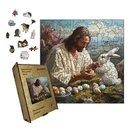 Дерев'яний фігурний пазл Пасхальний Сюжет, А5, Картонна коробка 35 елементів