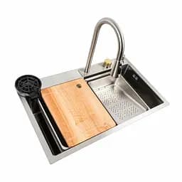 Кухонна мийка 75x45B PVD сатин Platinum Handmade Водоспад, Satin