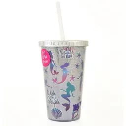 Тамблер-стакан Yes Mermaid с трубочкой, 480 мл, серебристый (707009)