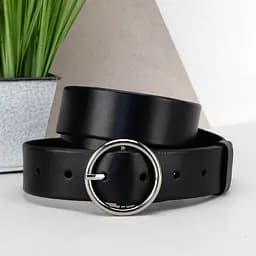 Ремень женский кожаный с круглой пряжкой JK-3542 черный (125 см) Black