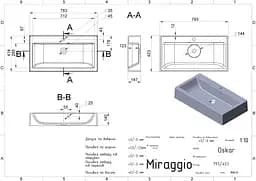 Умивальник Miraggio OSKAR (0000228) Miramarble, Глянцевий, Накладний, Білий - мініатюра 2